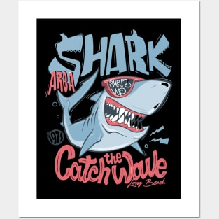 shark tshirt surf  print design Posters and Art